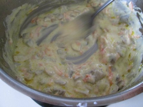 Adding Sour Cream to Carrots and Mushrooms